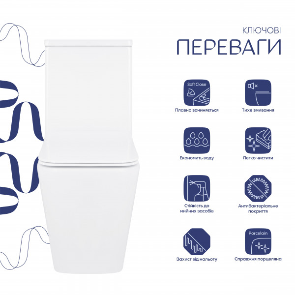 Унітаз-компакт Qtap Crow безобідковий з сідінням Soft-close QT05222170W