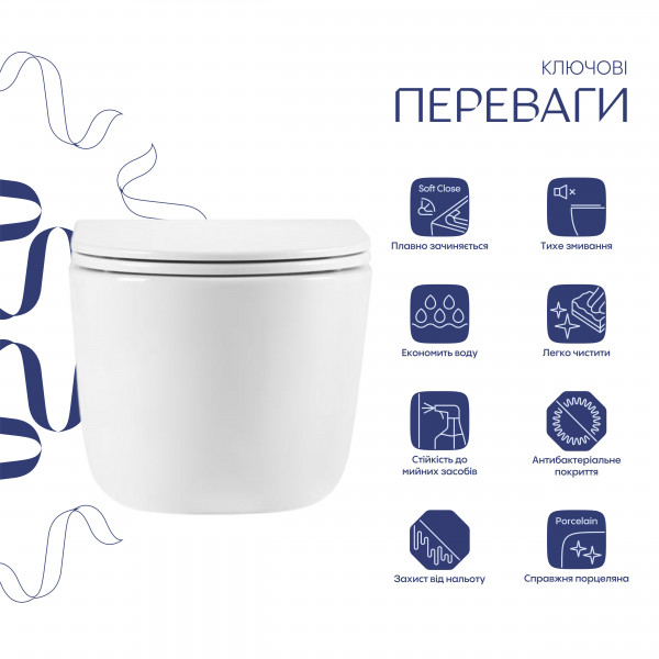 Унитаз подвесной Qtap Taurus безободковый с сиденьем Soft-close QTTAU26W45428