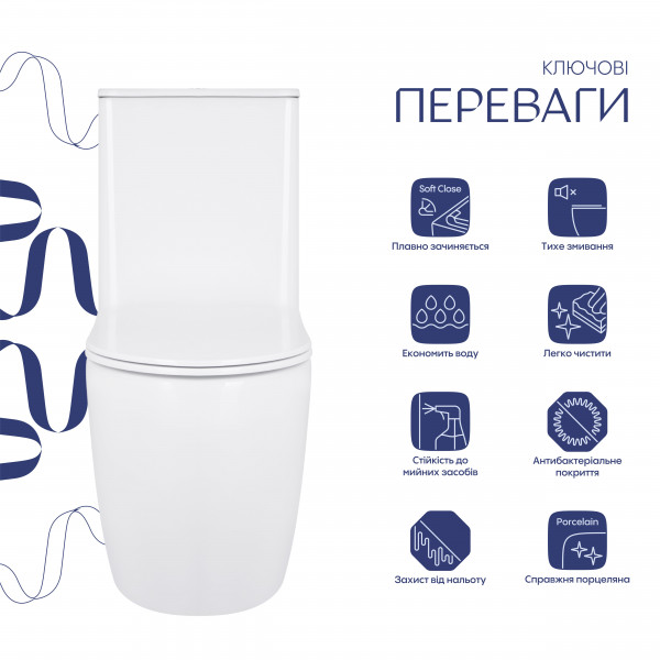 Унитаз-компакт Qtap Robin Ultra Quiet безободковый с сиденьем Soft-close QT13226089AW