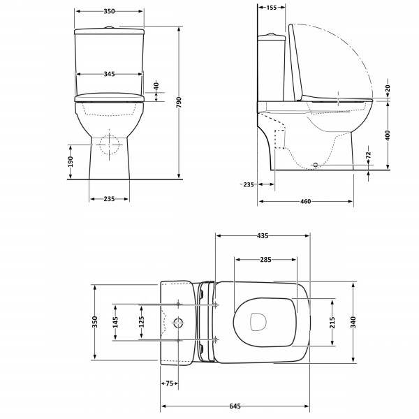 Унитаз-компакт Qtap Presto Quadro безободковый с сиденьем Soft-close QT24221215AW