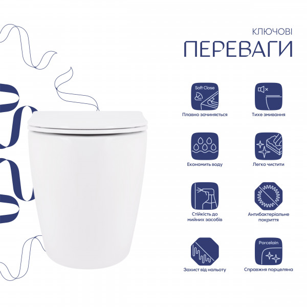 Унитаз подвесной Qtap Robin Ultra Quiet безободковый с сиденьем Soft-close 520x365x365 мм WHITE