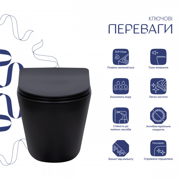 Унитаз подвесной Qtap Scorpio Ultra Quiet с сиденьем с сиденьем Soft-Close MATT BLACK QT14332380AMB