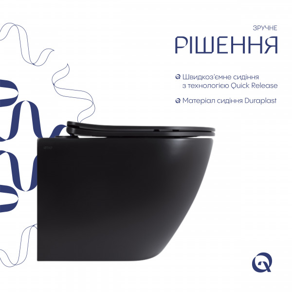 Унітаз підвісний Qtap Robin New Ultra Quiet безобідковий з сидінням Soft-close MATT BLACK QT13332381АSMB