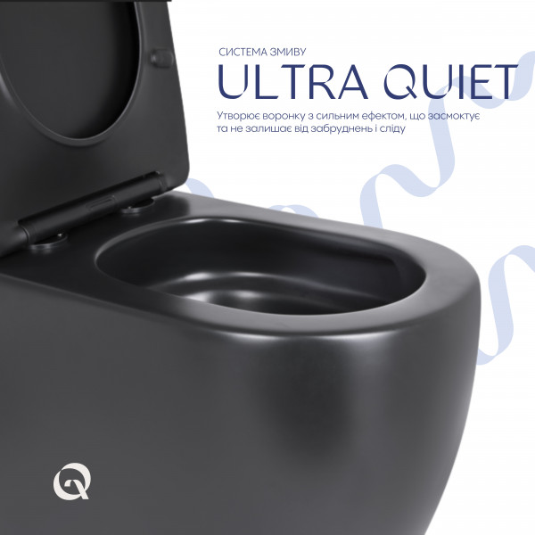 Унитаз напольный Qtap Robin Ultra Quiet безободковый с сиденьем Soft-Close MATT BLACK QT13226083AMB