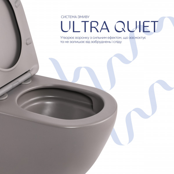 Унитаз подвесной Robin Ultra Quiet 490×365×325 мм, Stone Grey, с сиденьем Slim Duroplast / Soft-close / Quick Release QT13332381АSSG Qtap