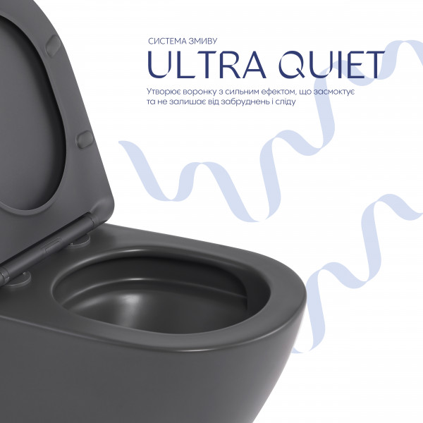 Унитаз подвесной Robin Ultra Quiet 490×365×325 мм, Anthracite, с сиденьем Slim Duroplast / Soft-close / Quick Release QT13332381АSAN Qtap