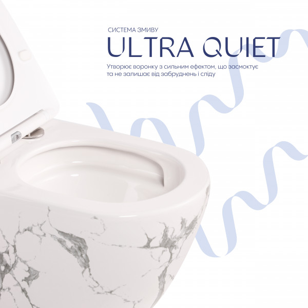 Унитаз подвесной Robin Ultra Quiet 490×365×325 мм, Marble, с сиденьем Slim Duroplast / Soft-close / Quick Release QT13332381АSMR Qtap