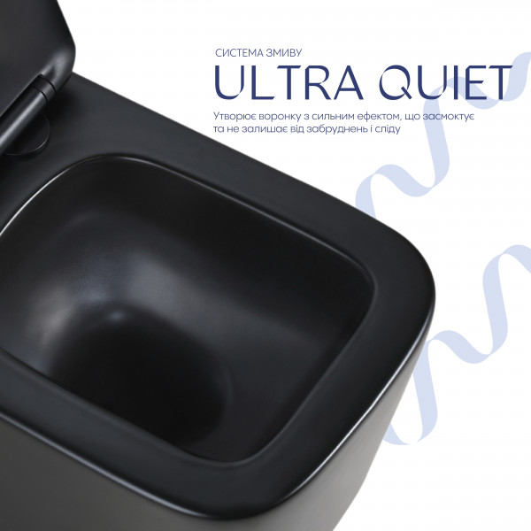Унитаз подвесной Qtap Crow Ultra Quiet 485×340×290 мм, Matt Black, с сиденьем Slim Duroplast/ Soft-close/ Quick Release QT05335171MB