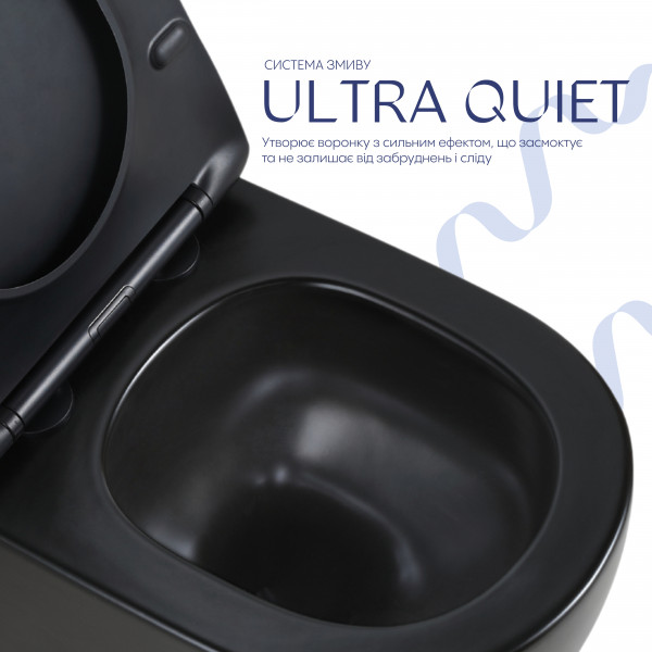 Унитаз подвесной Qtap Jay Ultra Quiet 485х360х320 мм, Matt Black, сиденьем Slim Duroplast/ Soft-close/ Quick Relase QT07335177MB