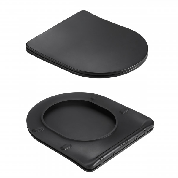 Унитаз подвесной Qtap Jay Ultra Quiet 485х360х320 мм, Matt Black, сиденьем Slim Duroplast/ Soft-close/ Quick Relase QT07335177MB