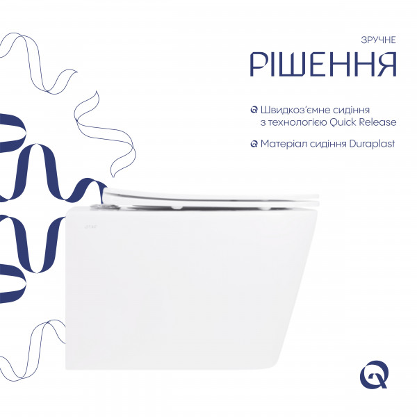 Унітаз підвісний Crow Rimless 485х340х330 мм, White, з сидінням Slim Duroplast/ Soft-close/ Quick Release QT05335171RW Qtap