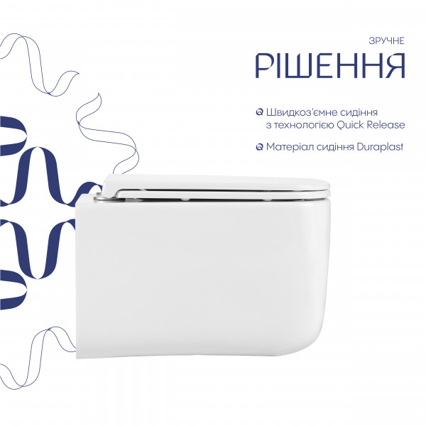 Унітаз підвісний Qtap Gemini Ultra Quiet 485×340×350 мм, White, з сидінням Slim Duroplast / Soft-close / Quick Release QTTAU26W49119