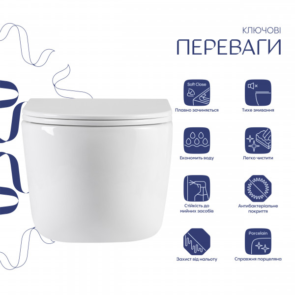 Унитаз подвесной Qtap Taurus Ultra Quiet 515×360×350 мм, White, с сиденьем Slim Duroplast / Soft-close / Quick Release QTTAU26W49116