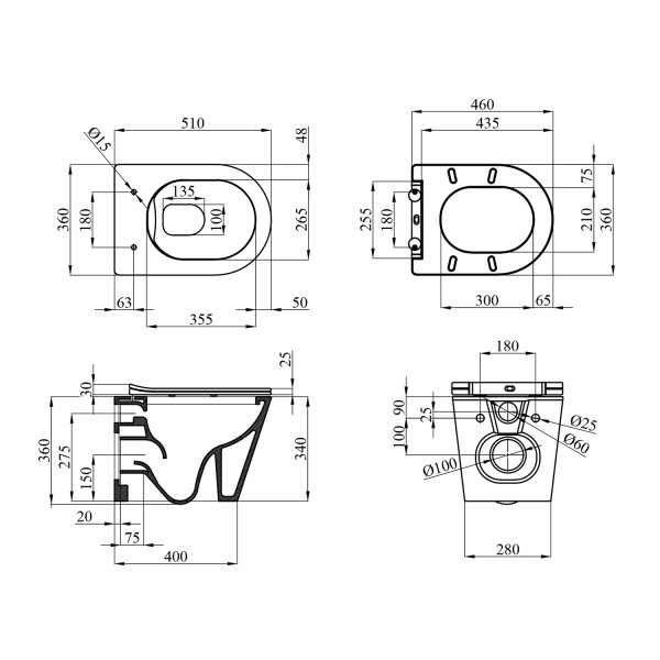 Унитаз подвесной безободковый Kroner Armada WHI513636 RIMLESS с сиденьем Slim Duroplast / Soft-close / Quick relase (KA513636WHIR)