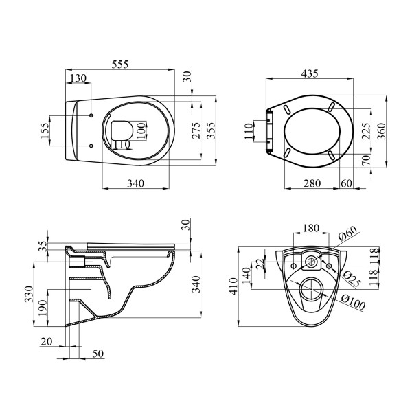 Унитаз подвесной безободковый Kroner Oker WHI533536 RIMLESS с сиденьем (KO533536WHIR)