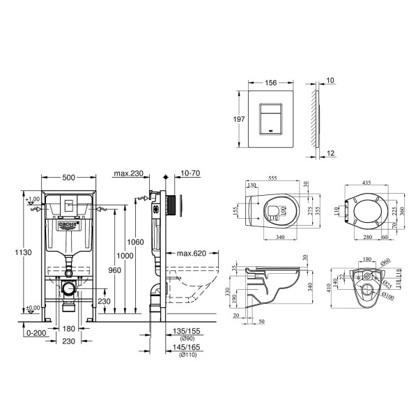 Комплект 4 в 1: Інсталяція Grohe Rapid SL 3 в 1 38772001 + Унітаз безобідковий Kroner Armada WHI513636 RIMLESS з сидінням Slim Duroplast / Soft-close / Quick relase (38772001KA513636)