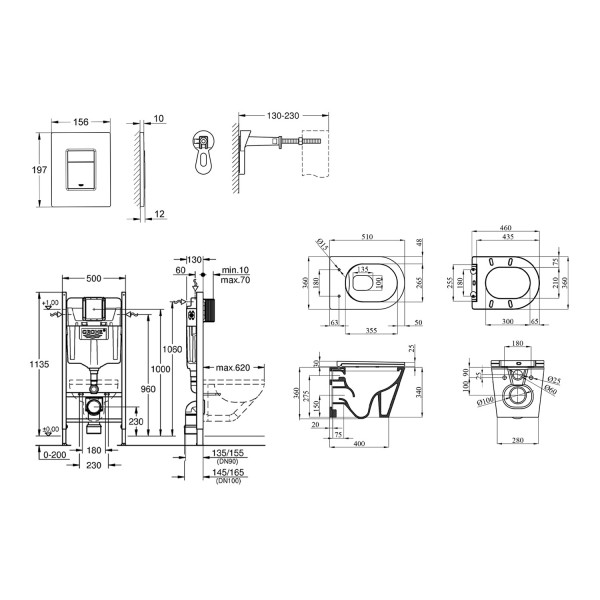 Комплект 4 в 1: Инсталляция GROHE Solido 3 в 1 3884966Q + Унитаз безободковый Kroner Armada WHI513636 RIMLESS с сиденьем Slim Duroplast / Soft-close / Quick relase KA513636WHIR (3884966KA513636)
