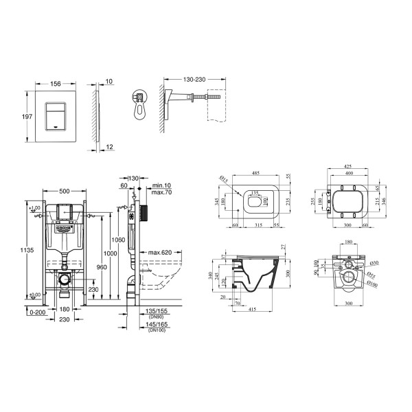 Комплект 4 в 1: Інсталяція GROHE Solido 3 в 1 3884966Q + Унітаз безобідковий Kroner Eifel WHI483429 TORNADO з сидінням Slim Duroplast / Soft-close / Quick relase KE483429WHIT (3884966KE483429)