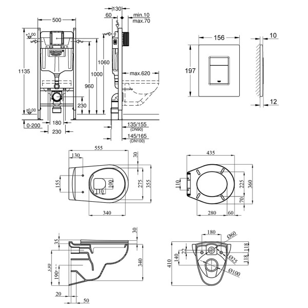 Комплект 4 в 1: Инсталляция GROHE Solido  3 в 1 3884966Q + Унитаз безободковый Kroner Oker WHI533536 RIMLESS с сиденьем Slim Duroplast / Soft-close / Quick relase KO533536WHIR (3884966KO533536)