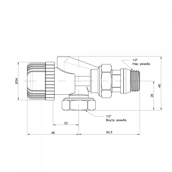 Вентиль двухугловой Icma 1/2" ВН №878