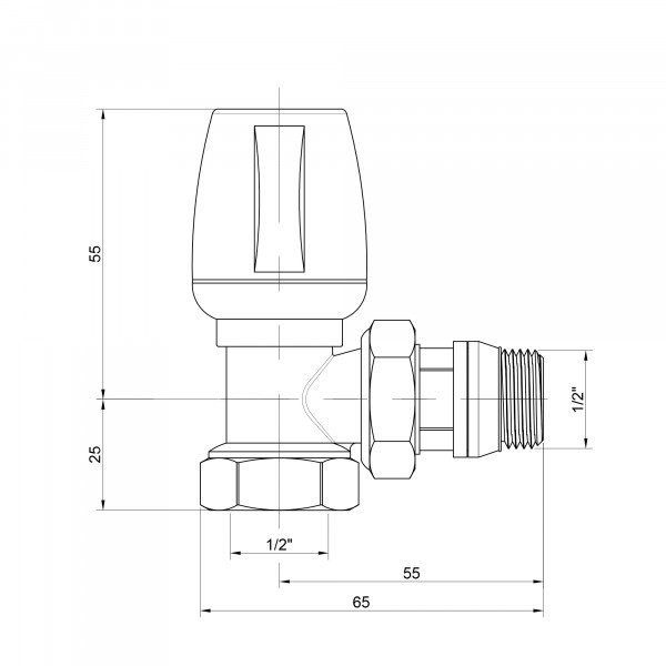Кран радиаторный Icma 1/2" с антипротечкой угловой с ручкой №802+940
