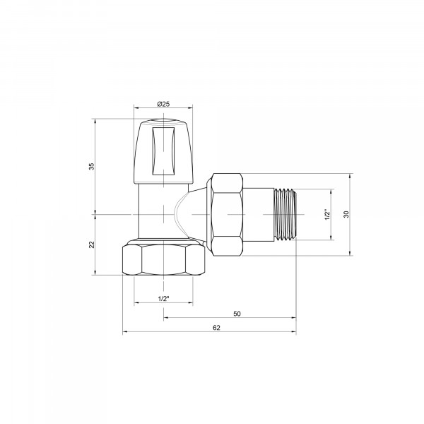 Кран радиаторный Icma 1/2" угловой без ручки №805