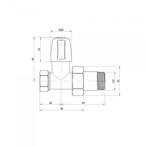 Кран радиаторный Icma 1/2" прямой без ручки №815