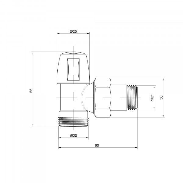 Кран радиаторный Icma 1/2" угловой под фитинг, без ручки №827
