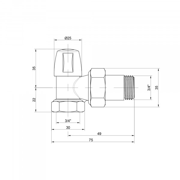 Кран радиаторный Icma 3/4" угловой без ручки №805
