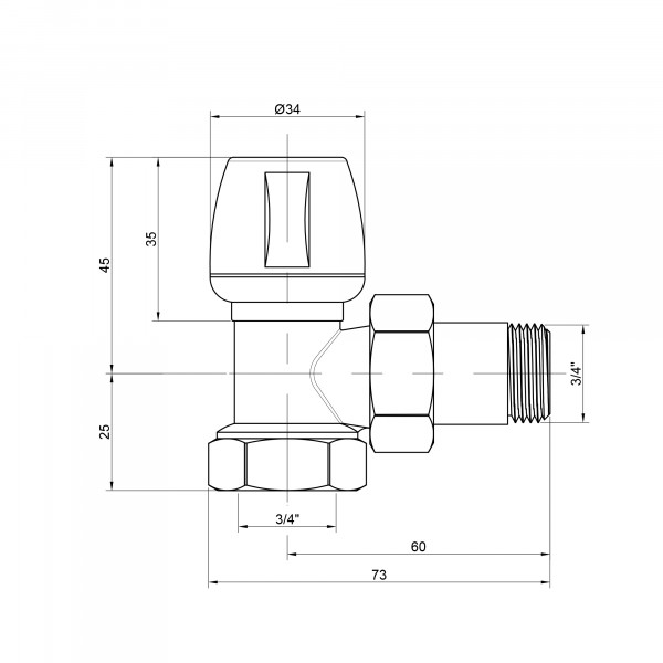 Кран радиаторный Icma 3/4" угловой №803