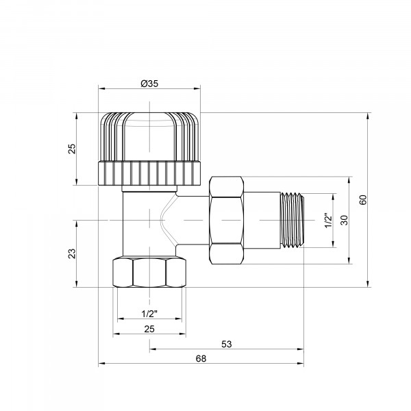 Кран радиаторный Icma 1/2" 28х1,5 угловой №774