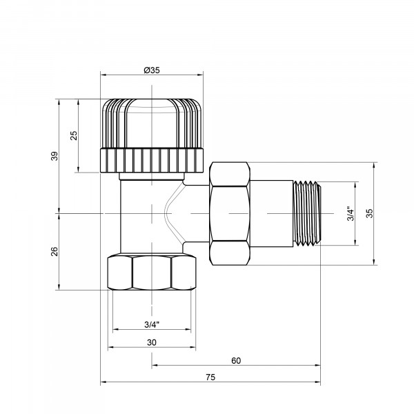 Кран радиаторный Icma 3/4" 30х1,5 угловой №778