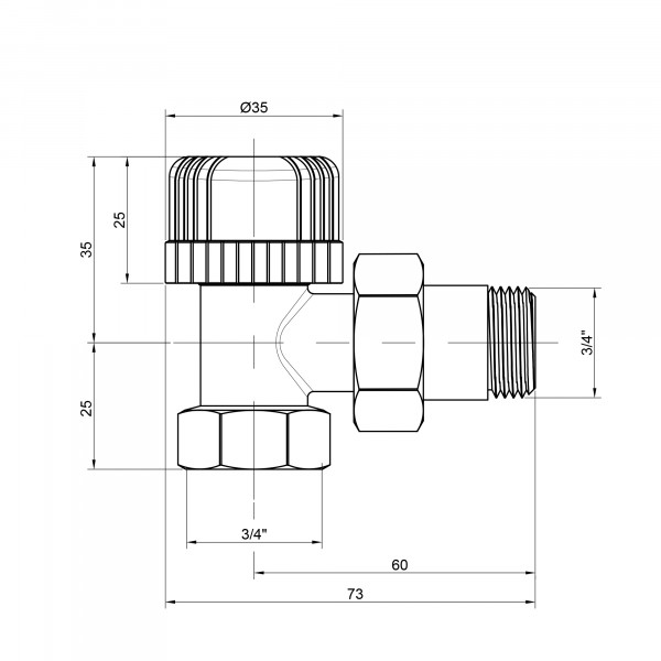 Кран радиаторный Icma 3/4" 28х1,5 угловой №774