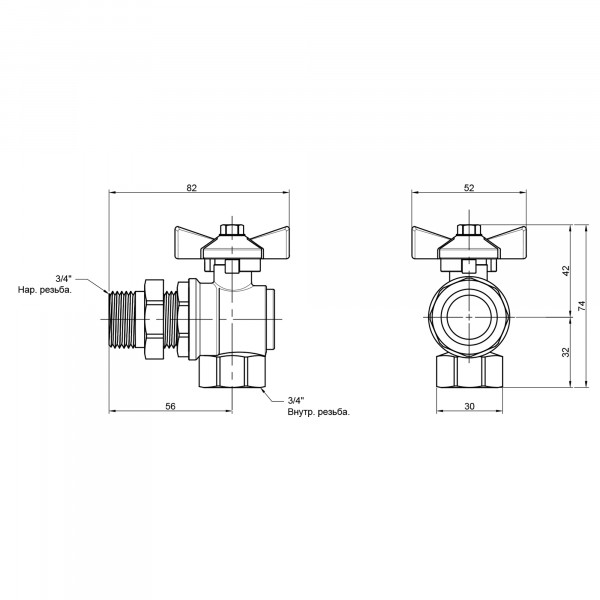 Кран шаровой "Американка" Thermo Alliance Standart угловой 3/4" ВН SD222W20