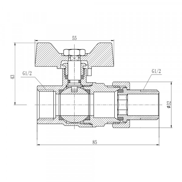Кран шаровой "Американка" Thermo Alliance Forte 1/2" прямой SF220W15