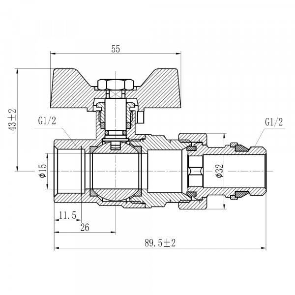 Кран кульовий "Американка" Thermo Alliance Forte 1/2" з антипротіканням прямий SF222W15