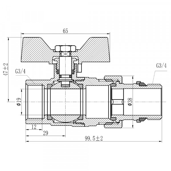 Кран кульовий "Американка" Thermo Alliance Forte 3/4" з антипротіканням прямий SF222W20