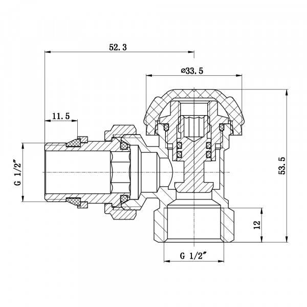 Кран радіаторний Thermo Alliance Standart Powerful 1/2" з антипротіканням кутовий SF233W15