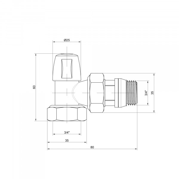 Кран радиаторный Icma 3/4" с антипротечкой угловой без ручки №805+940