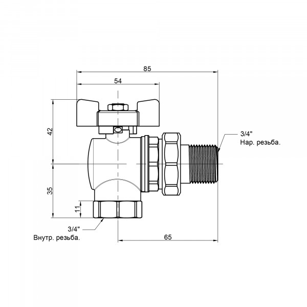 Кран шаровой Icma FAR. ROSSA 3/4" угловой №361