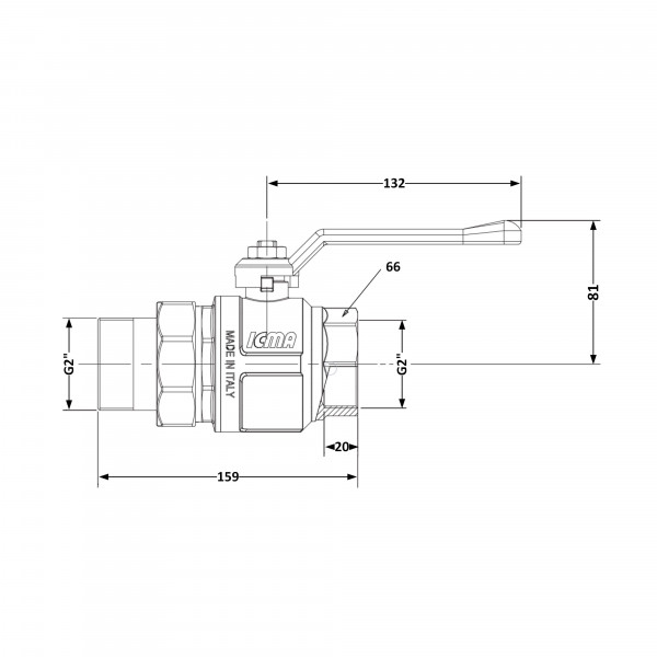 Кран шаровой "Американка" Icma 2″ (PN40) прямой №347