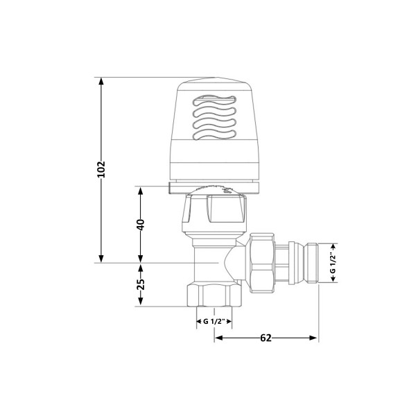 Кран радиаторный термостатический Icma 1/2"ВН угловой №764+940 82764AD06940