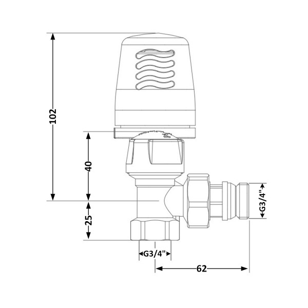 Кран радіаторний термостатичний Icma 3/4"ВН кутовий №764+940 82764AE06940