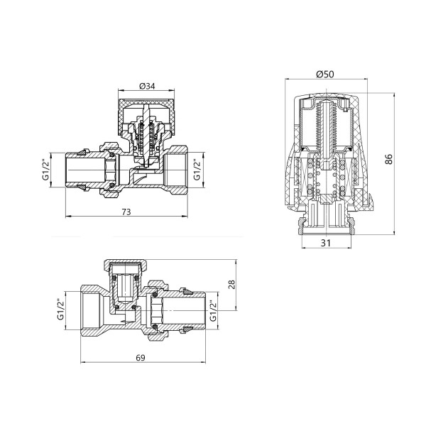 Термостатический набор Thermo Alliance Standart прямой 1/2" TAS353W15