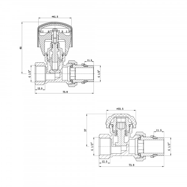 Комплект кранов радиаторных Thermo Alliance Standart 1/2"ВН прямой TAS230W15