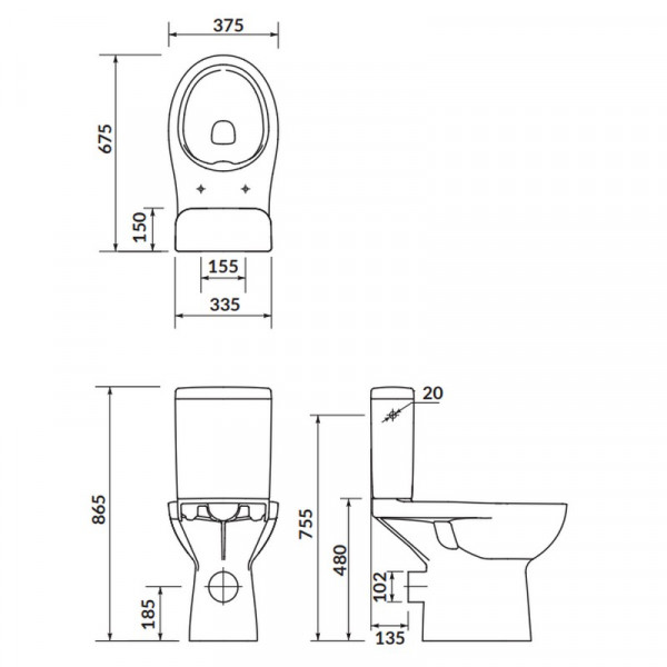 Унітаз-компакт 579 ETIUDA NEW CLEAN ON 010 гор злив,3/6,бічн підв без сидіння