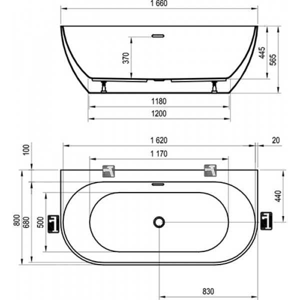 Ванна Ванна Ravak Freedom W 1660x800 чорна