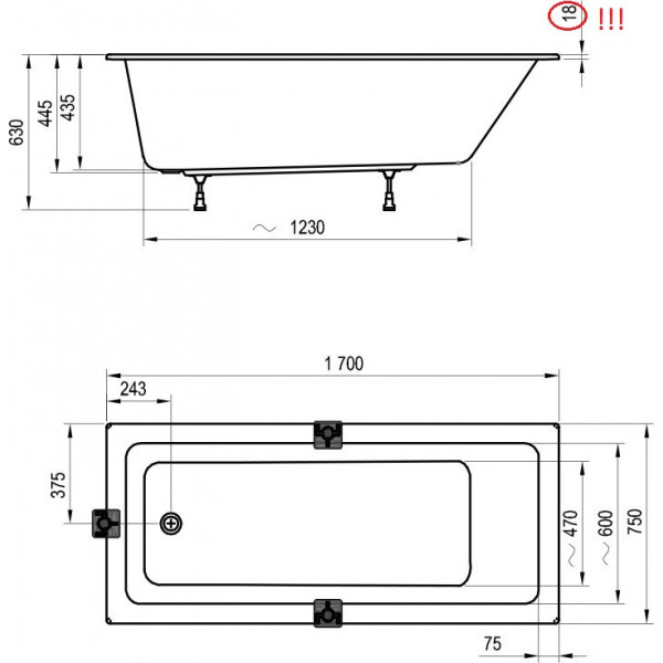Ванна Ванна Ravak 10° 170x75 Slim