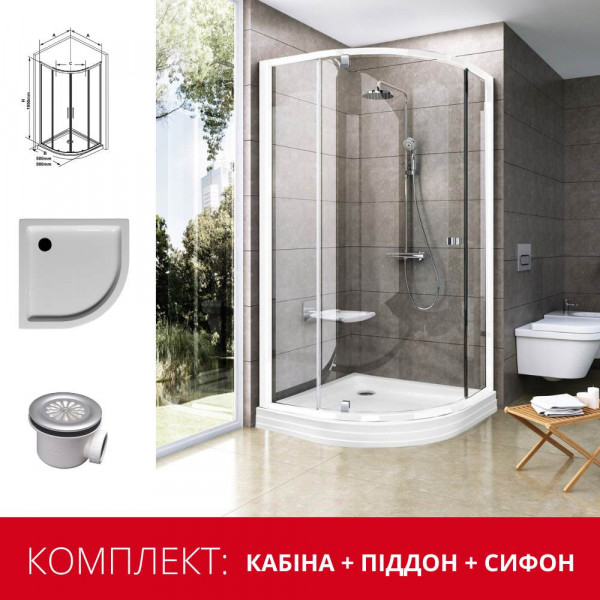 Душова кабіна Ravak Pivot PSKK3-90 (піддон VERONA 90 ST + сифон Basic 90) біла Transparent