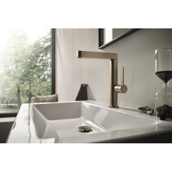 Смеситель для умывальника Hansgrohe Finoris 230 для умывальника с поворотным выдвижным изливом 2JET и донным клапаном push-open, бронзовый (76063140)
